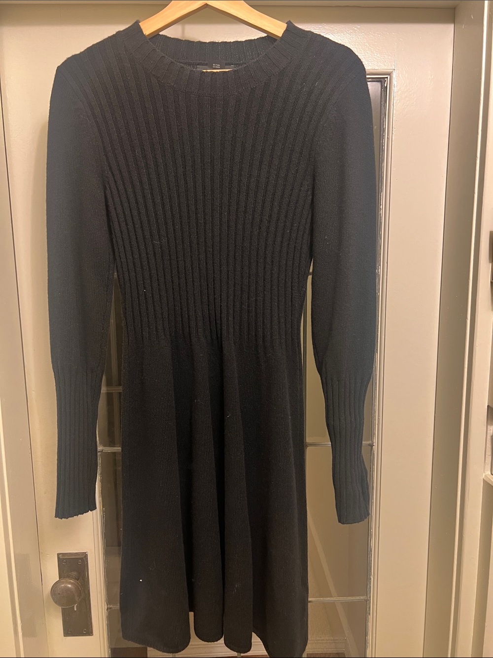 Club Monaco Black Ribbed Long-Sleeve Knit Dress